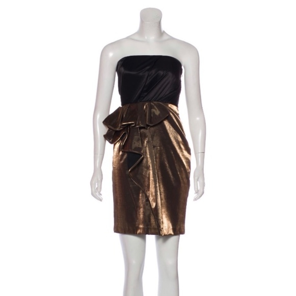 Cynthia Steffe Gold and black strapless mini dress